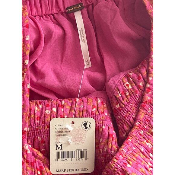Free People Pink & Red Print, Flutter Sleeve Dress With Back Criss-Cross, Medium - Picture 6 of 14